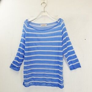 Striped Sheer Tunic Top Womens LARGE Blue White Beach Cover Boho PAISLEY ROAD